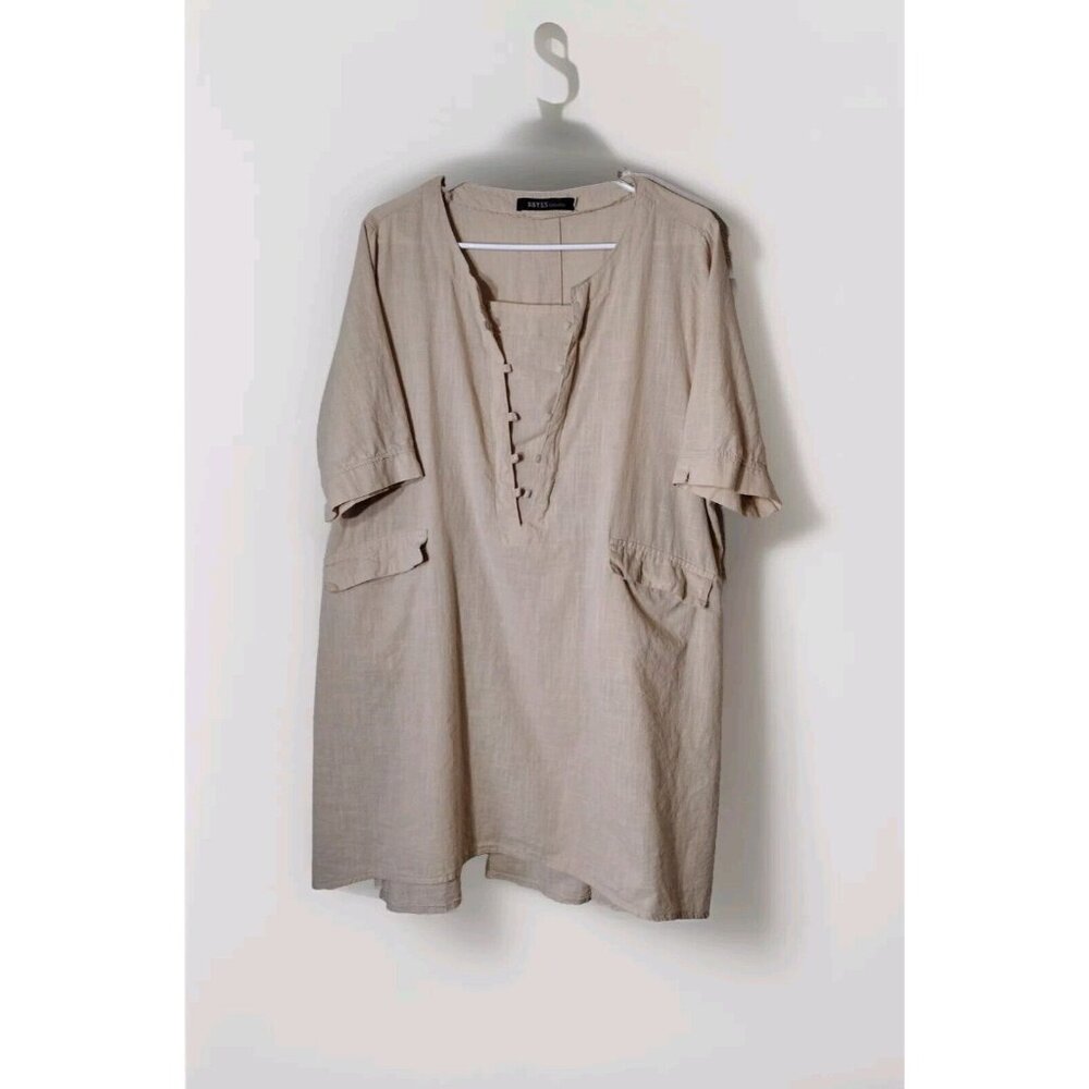 BBYES Top 3xl  Short Sleeve Tunic Pockets Tan Cotton
